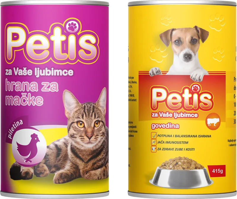 Hrana za mačke piletina / za pse govedina Petis 415g
